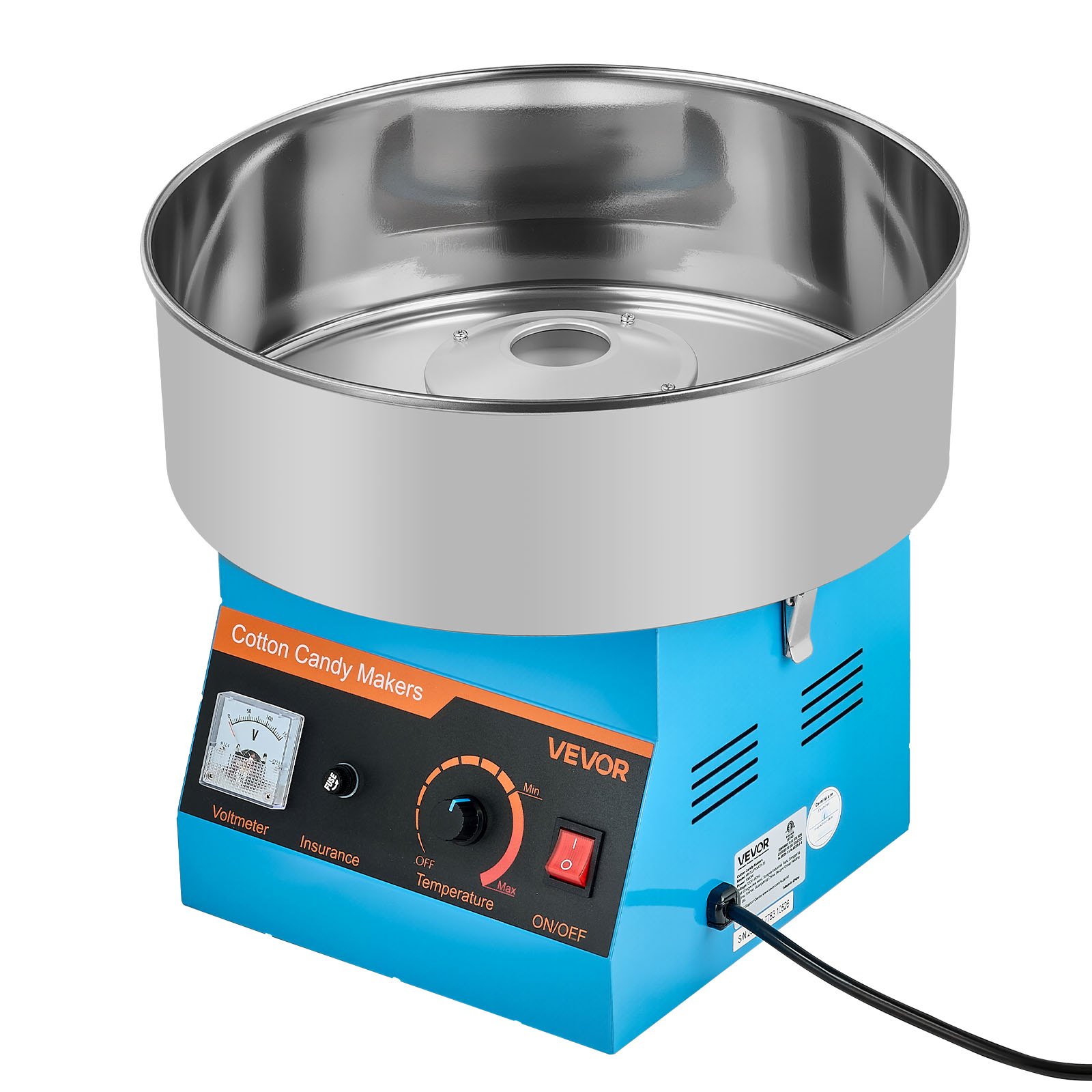 VEVOR Zuckerwattemaschine 1000 W elektrische Zuckerwattegeräte mit 38 cm Edelstahlschüssel & Zuckerlöffel, macht Zuckerwatten für Geburtstage zu Hause Familienfeiern, Zuckerwatte-Maker Blau