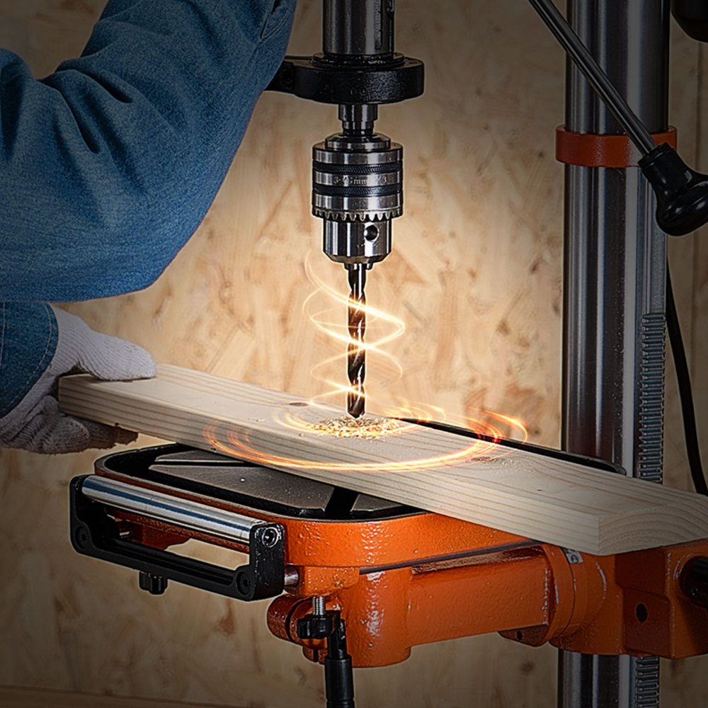 VEVOR 304,8 mm Tischbohrmaschine, 750 W, Säulenbohrmaschine mit 340–2200 U/min variabler Drehzahl, mit 0–45° neigbarem Arbeitstisch, LED, Röntgenpositionierung, für Holz & Metall