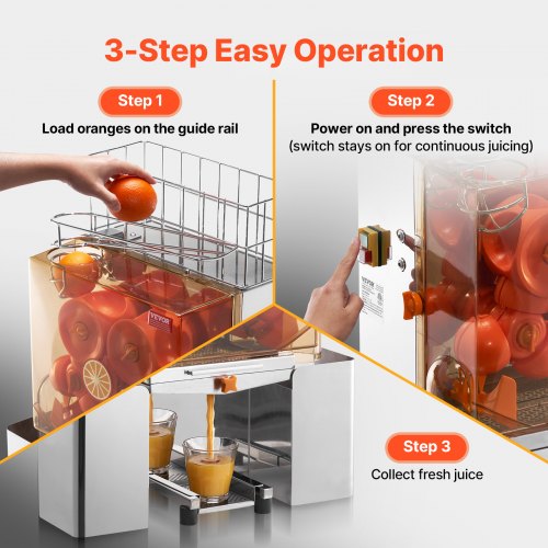 VEVOR Kommerzielle Orangenpresse Automatischer 120-W-Entsafter, Edelstahl-Orangenpresse für 20 Orangen pro Minute, mit Herausziehbarer Filterbox,