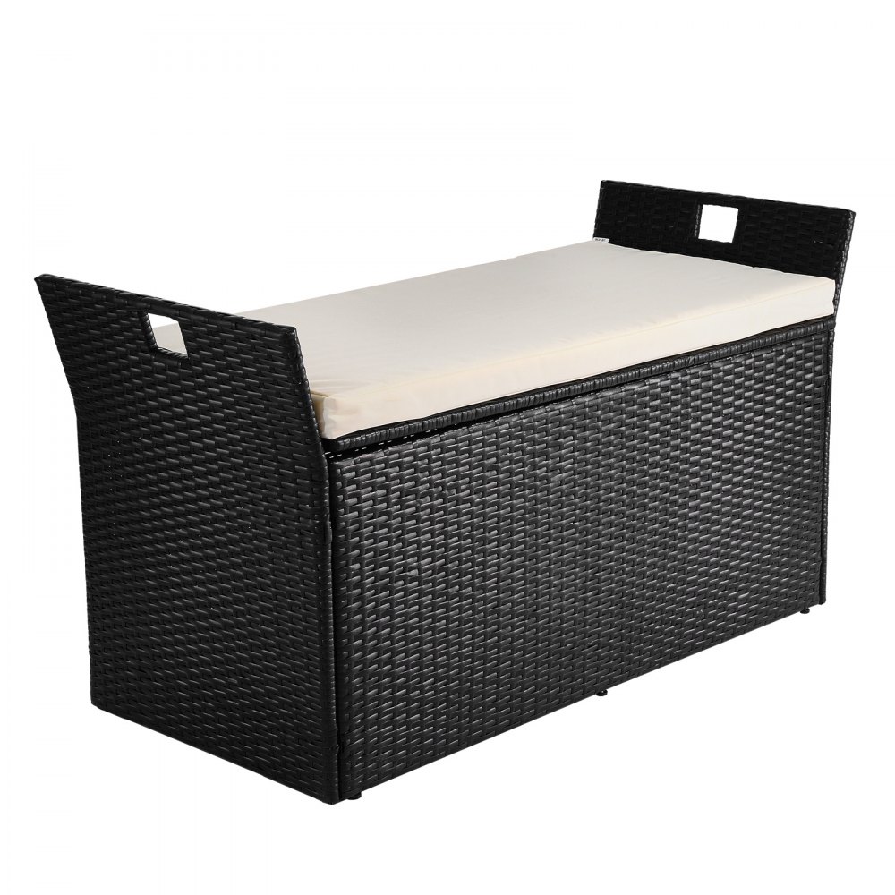 VEVOR Gartenbank mit Stauraum, PE-Rattan-Sitztruhe, Truhenbank mit Kissen & seitlichen Griffen, trägt bis zu 360 kg, Gartensitzgelegenheit & Veranda-Dekor für Terrasse, Garten, Balkon, 125x55x70cm