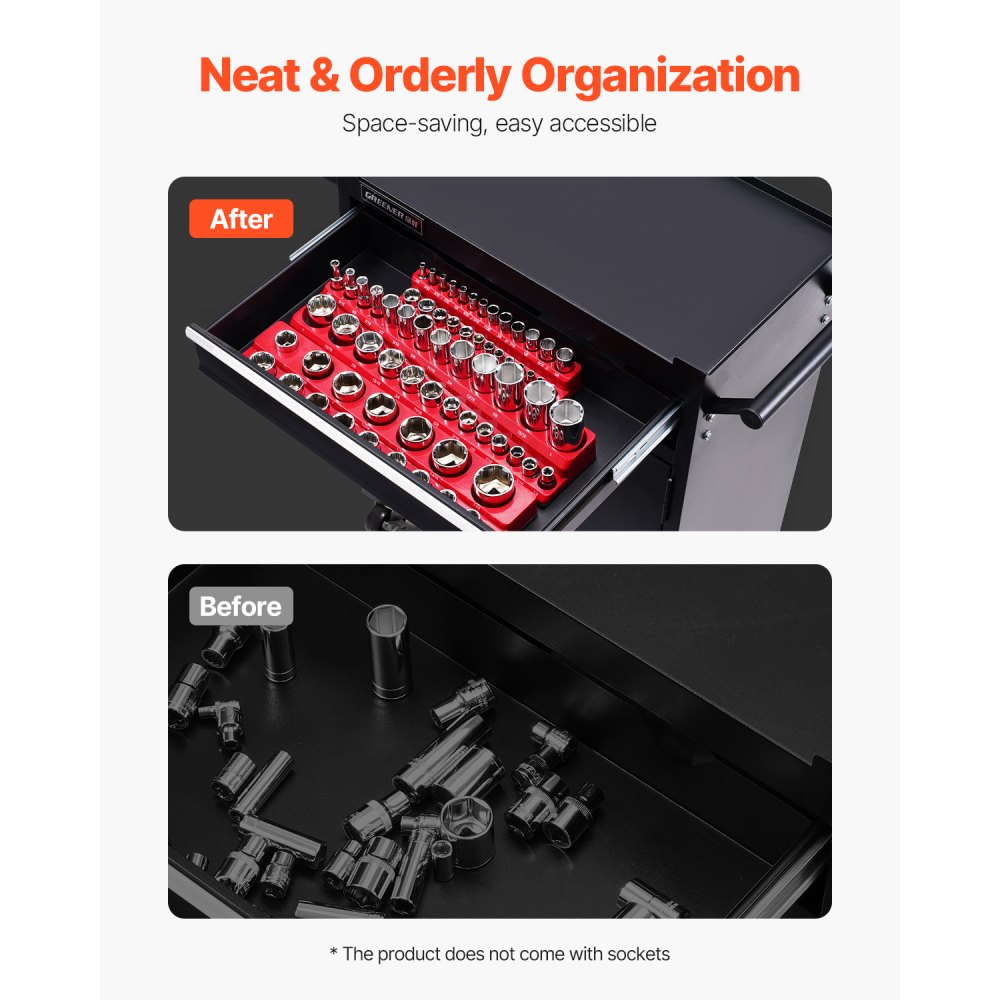 VEVOR Socket Wrench Organizer Set, 3-Piece, 1/4 Inch, 3/8 Inch & 1/2 Inch SAE Socket Holders, for up to 68 Standard & Deep Sockets (Sockets not included)