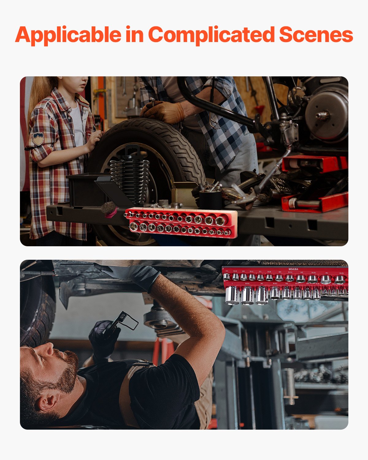 VEVOR Steckschlüssel-Organizer-Set, 3-teiliger, 1/4 Zoll, 3/8 Zoll & 1/2 Zoll SAE-Steckschlüsselablagen, für bis zu 68 Standard- & tiefe Steckschlüssel (Steckschlüssel nicht im Lieferumfang enthalten)