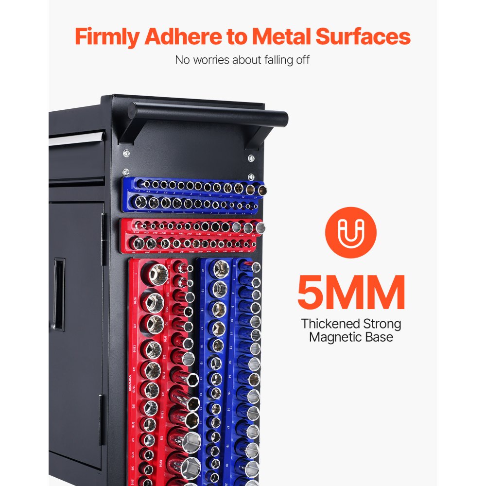 VEVOR Steckschlüssel-Organizer-Set magnetisch, 4-teilig, 1/4 Zoll & 3/8 Zoll SAE-Steckschlüsselablagen, für bis zu 108 Standard- & tiefe Steckschlüssel (Steckschlüssel nicht im Lieferumfang enthalten)