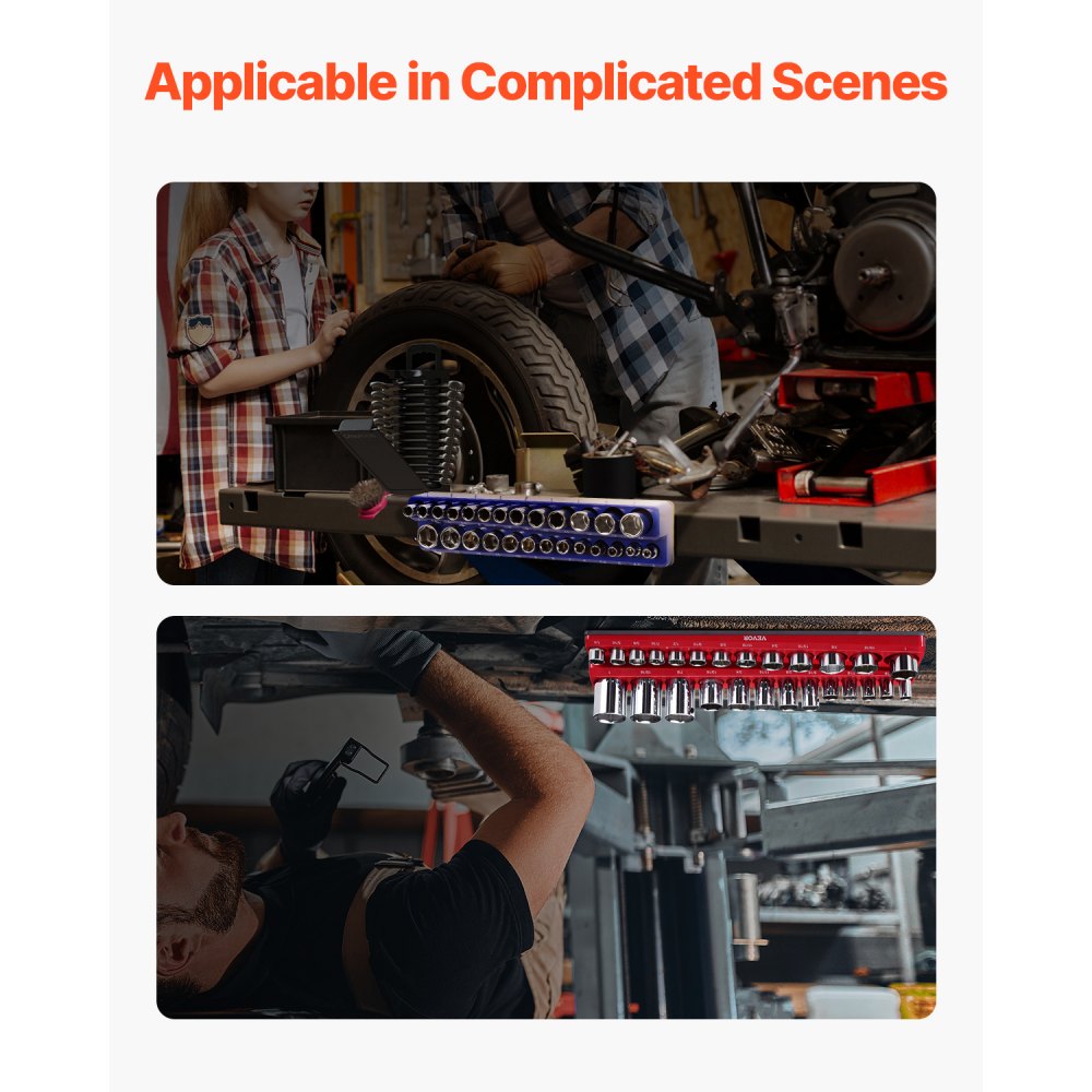 VEVOR Socket Wrench Organizer Set, 6-Piece, 1/4 Inch, 3/8 Inch & 1/2 Inch SAE Socket Holders, for up to 143 Standard & Deep Sockets (Sockets not included)