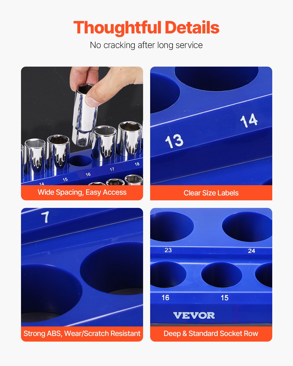 VEVOR Socket Wrench Organizer Set, 6-Piece, 1/4 Inch, 3/8 Inch & 1/2 Inch SAE Socket Holders, for up to 143 Standard & Deep Sockets (Sockets not included)
