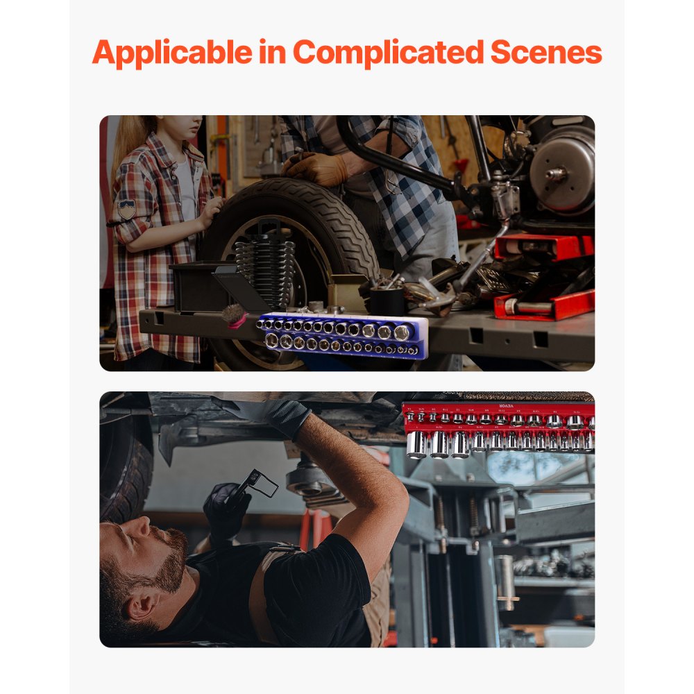 VEVOR Steckschlüssel-Organizer-Set, 8-teilig, 1/4 Zoll, 3/8 Zoll & 1/2 Zoll SAE-Steckschlüsselablagen, für bis zu 199 Standard- & tiefe Steckschlüssel (Steckschlüssel nicht im Lieferumfang enthalten)