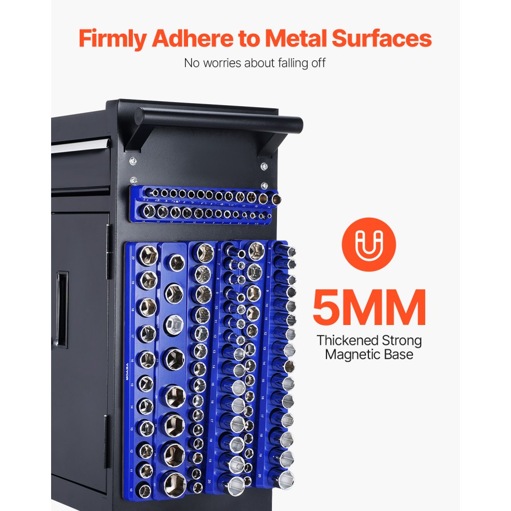 VEVOR Socket Wrench Organizer Set, 8-Piece, 1/4", 3/8" & 1/2" SAE Socket Holders, for up to 199 Standard & Deep Sockets (Sockets not included)