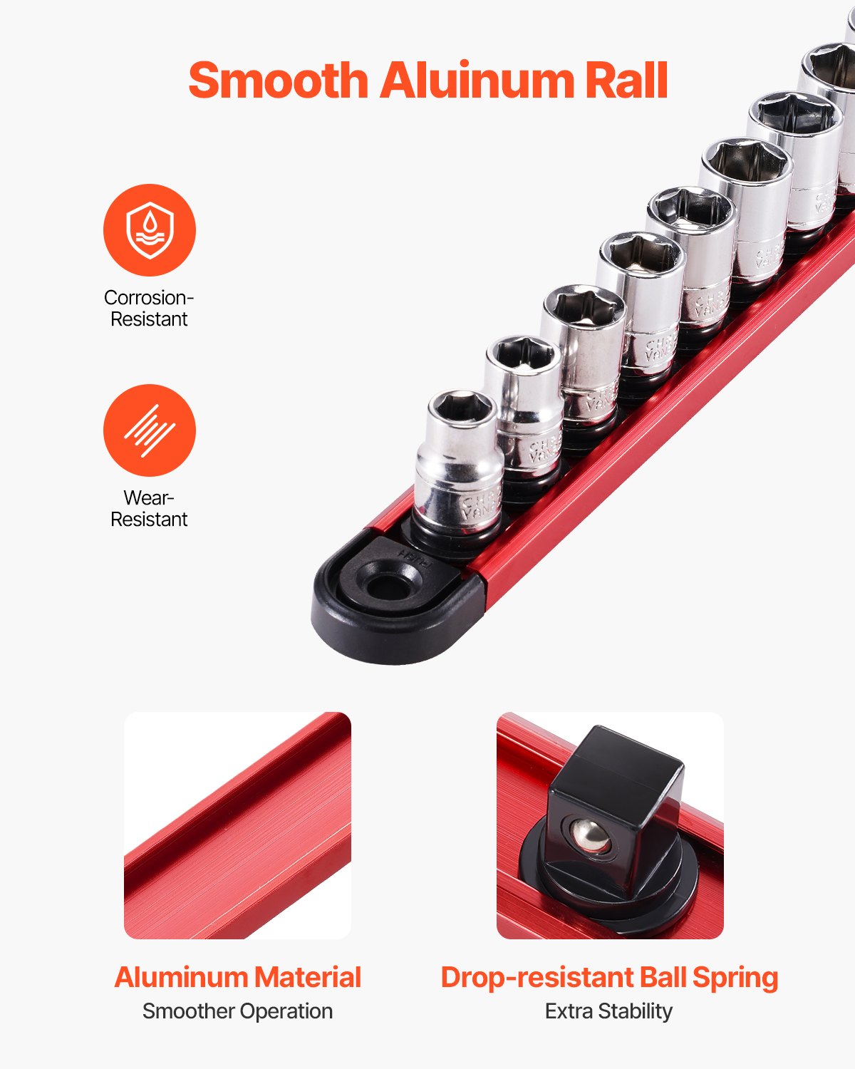 VEVOR Steckschlüssel-Organizer, 3-teilig, metrische und SAE-Halterschiene aus Alu, 1/4, 3/8 & 1/2 Zoll, Stecknuss Organizer mit 360° drehbaren Clips für Werkzeugkästen, für bis zu 40 Steckschlüssel