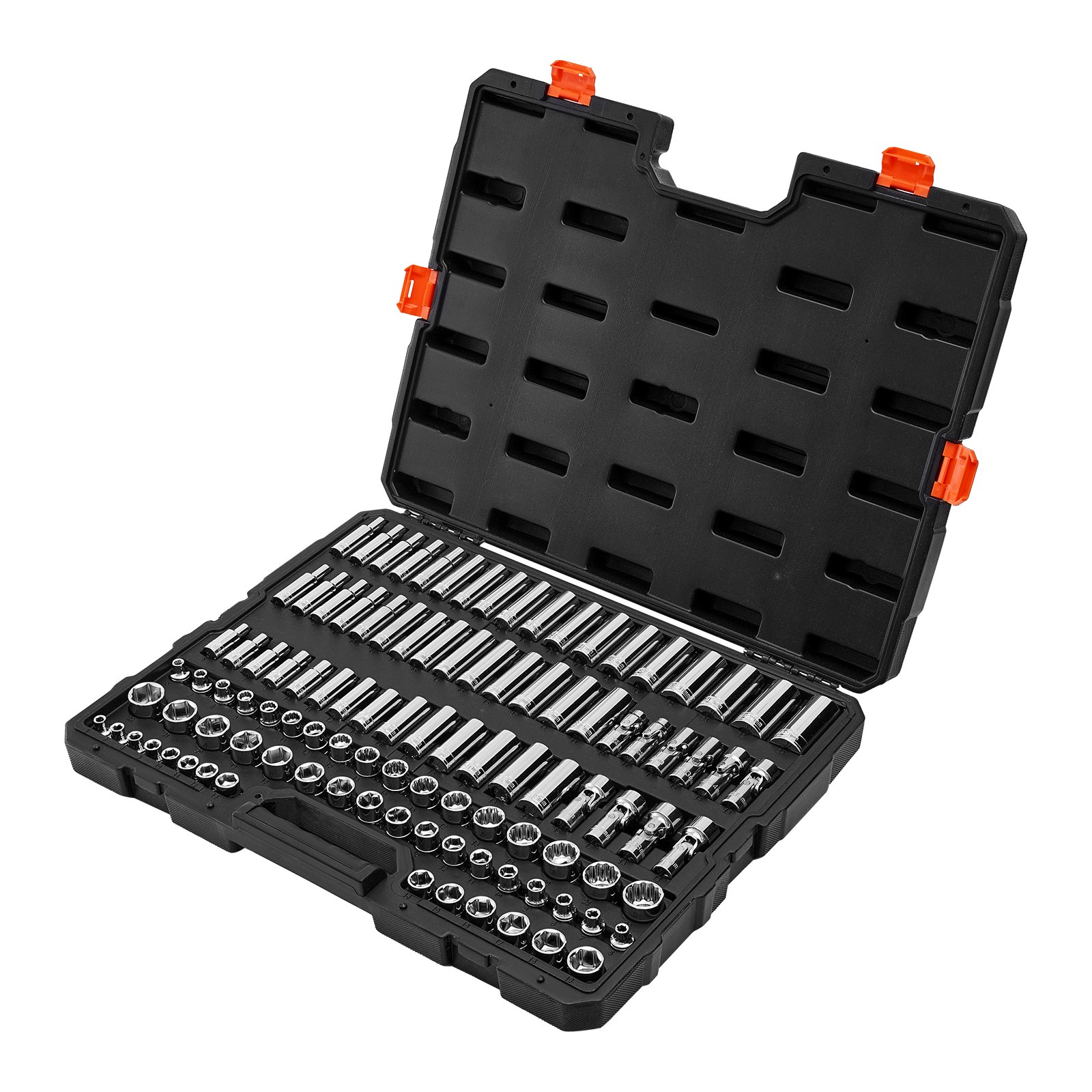 VEVOR Socket Set, 104 Pieces, 9.5 mm Drive Socket Tool Set, Metric Size from 6 to 24 mm, Deep and Standard, Mechanic Tool Kit with Storage Case, Chrome Plated CR-V Alloy Steel, for Automotive Repair