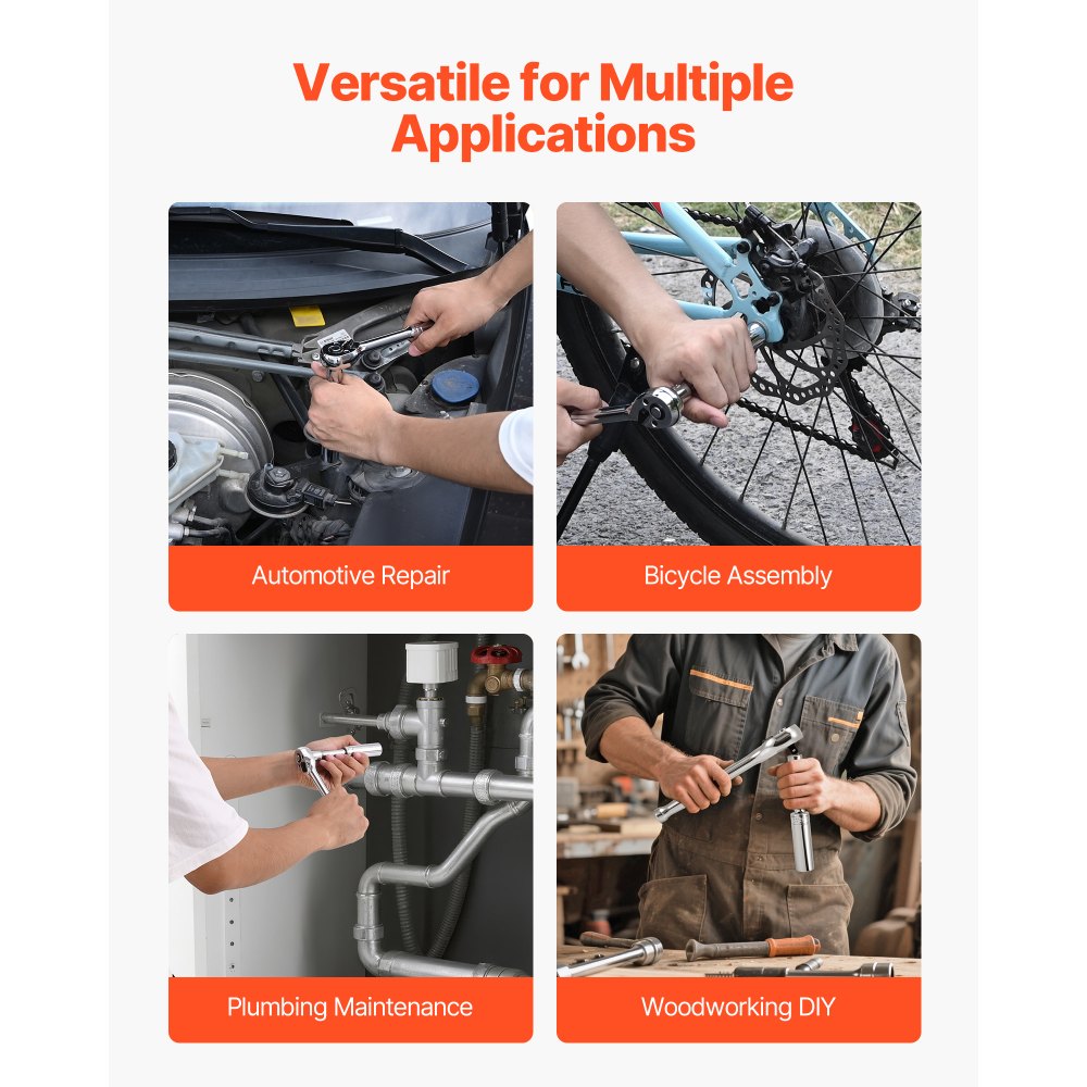 VEVOR Steckschlüsselsatz 76-tlg. 9,5-mm-Antrieb Ratschensatz, SAE und metrisch, tief und flach, Werkzeugsatz mit Zubehör und Aufbewahrungskoffer, CR-V-Legierungsstahl, für Autoreparatur