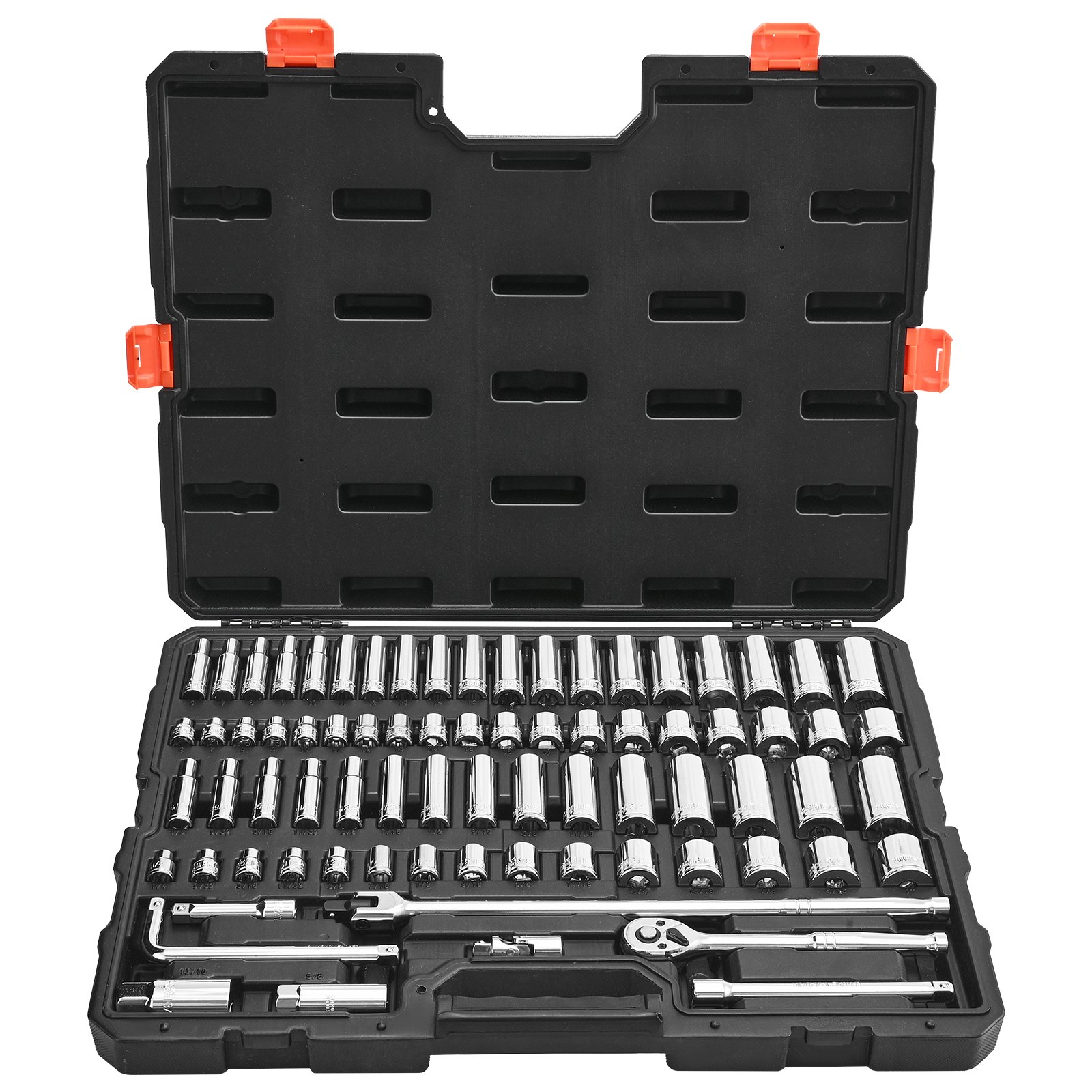 VEVOR Socket Set, 76 Pieces, 9.5 mm Drive Socket and Ratchet Set, SAE and Metric, Deep and Shallow, Mechanic Tool Kit with Accessories and Storage Case, CR-V Alloy Steel, for Automotive Repair
