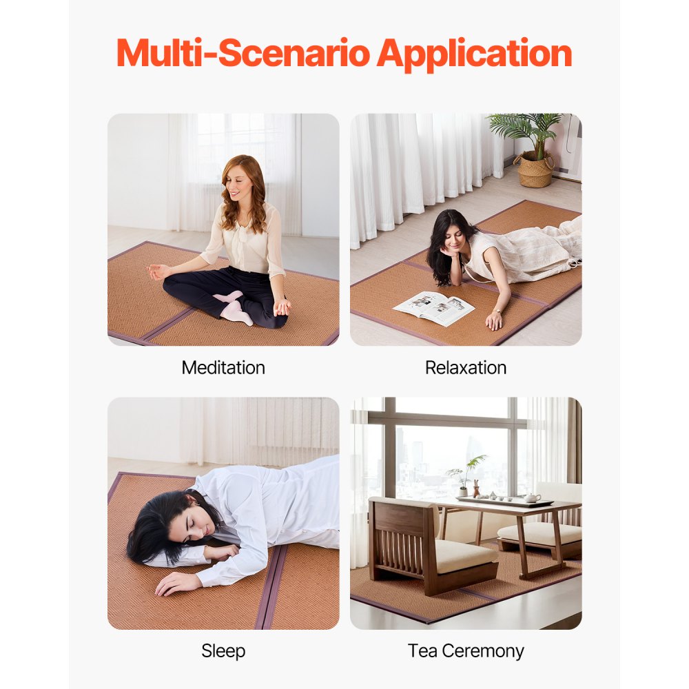 VEVOR japanische Tatami Matte faltbare Tatami-Matratze aus Rattan (2032 x 990 mm), klappbare Bodenmatratze rutschfeste Schlafmatte zum Schlafen Meditieren Yoga Entspannung, leicht zu reinigen