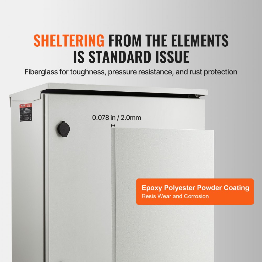 VEVOR Schaltschrank Elektrogehäuse, 600x600x200 mm, NEMA 4 Außengehäuse, IP66 wasser- & staubdicht, Kohlenstoffstahl, Klappanschlussdose für Innen- & Außenbereich, mit Regenschutzhaube