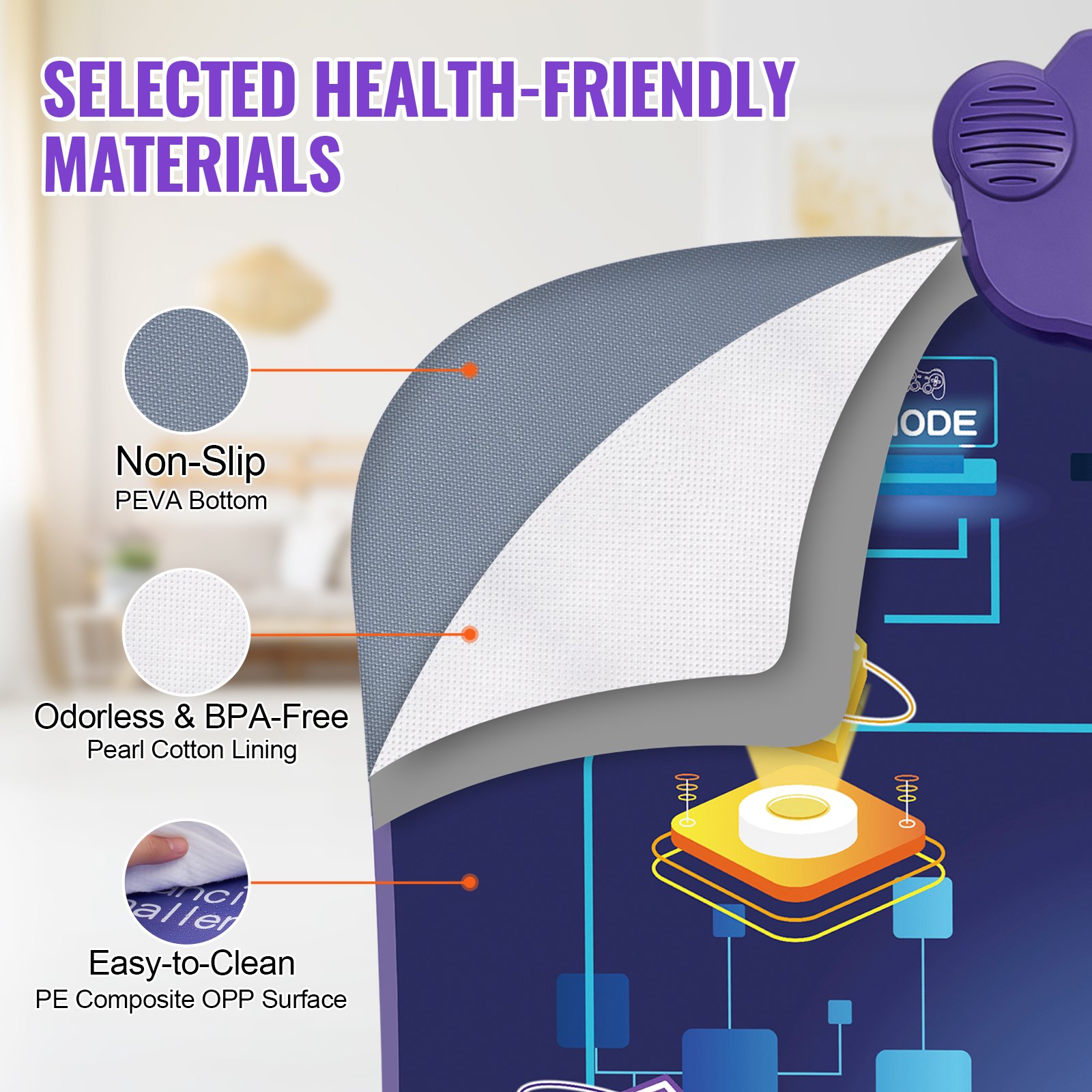 VEVOR Tanzmatte, 6-Tasten-Tanzmixer, Musikmatte, elektronisches Tanzpad mit kabellosem Bluetooth, LED-Leuchten, 5 Spielmodi, einstellbare Lautstärke, integrierte Musik, Ideal für Kinder ab 3 Jahren