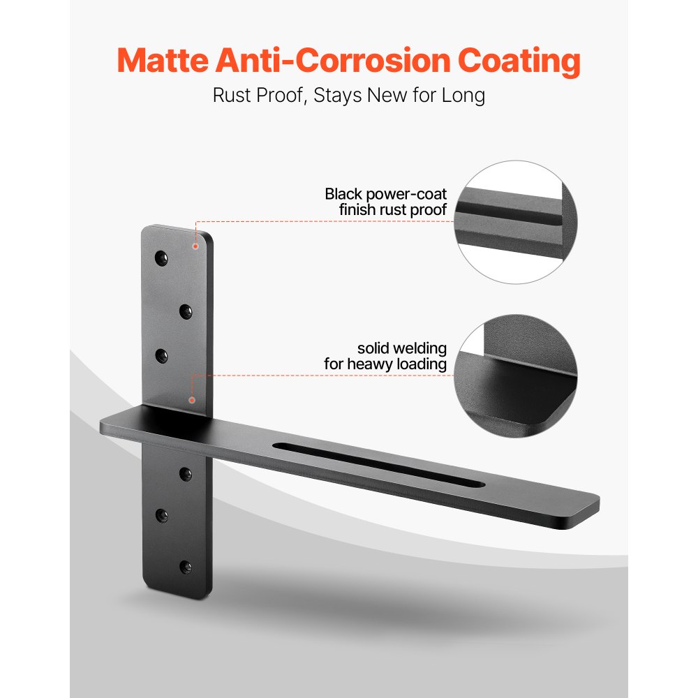 VEVOR Regalhalterung, 2 Stk., Tragkraft 90 kg, Schwerlast Regalhalter 406,4x73,5x304,8 mm, Regalträger aus Stahl für Regale, schwimmende Halterungsbeschläge für Arbeitsplatten mit Schrauben