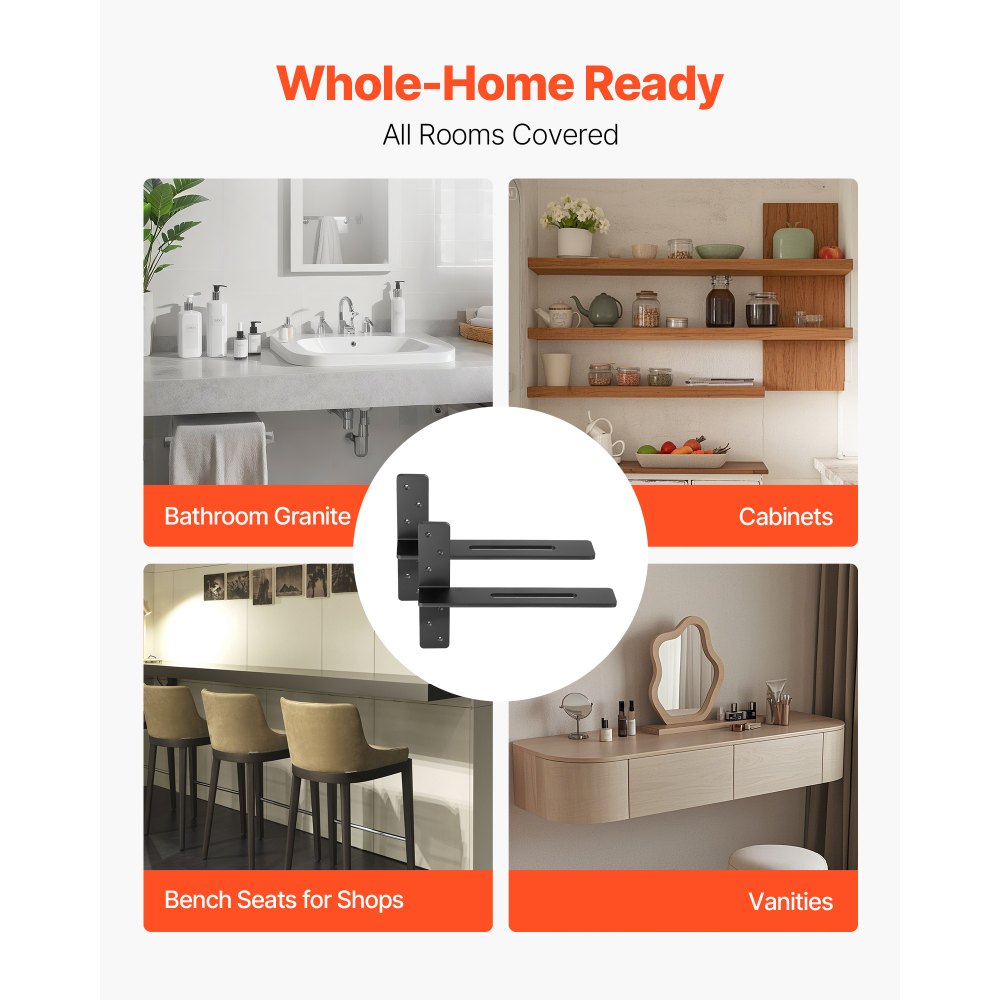 VEVOR Regalhalterung, 2 Stk., Tragkraft 90 kg, Schwerlast Regalhalter 406,4x73,5x304,8 mm, Regalträger aus Stahl für Regale, schwimmende Halterungsbeschläge für Arbeitsplatten mit Schrauben