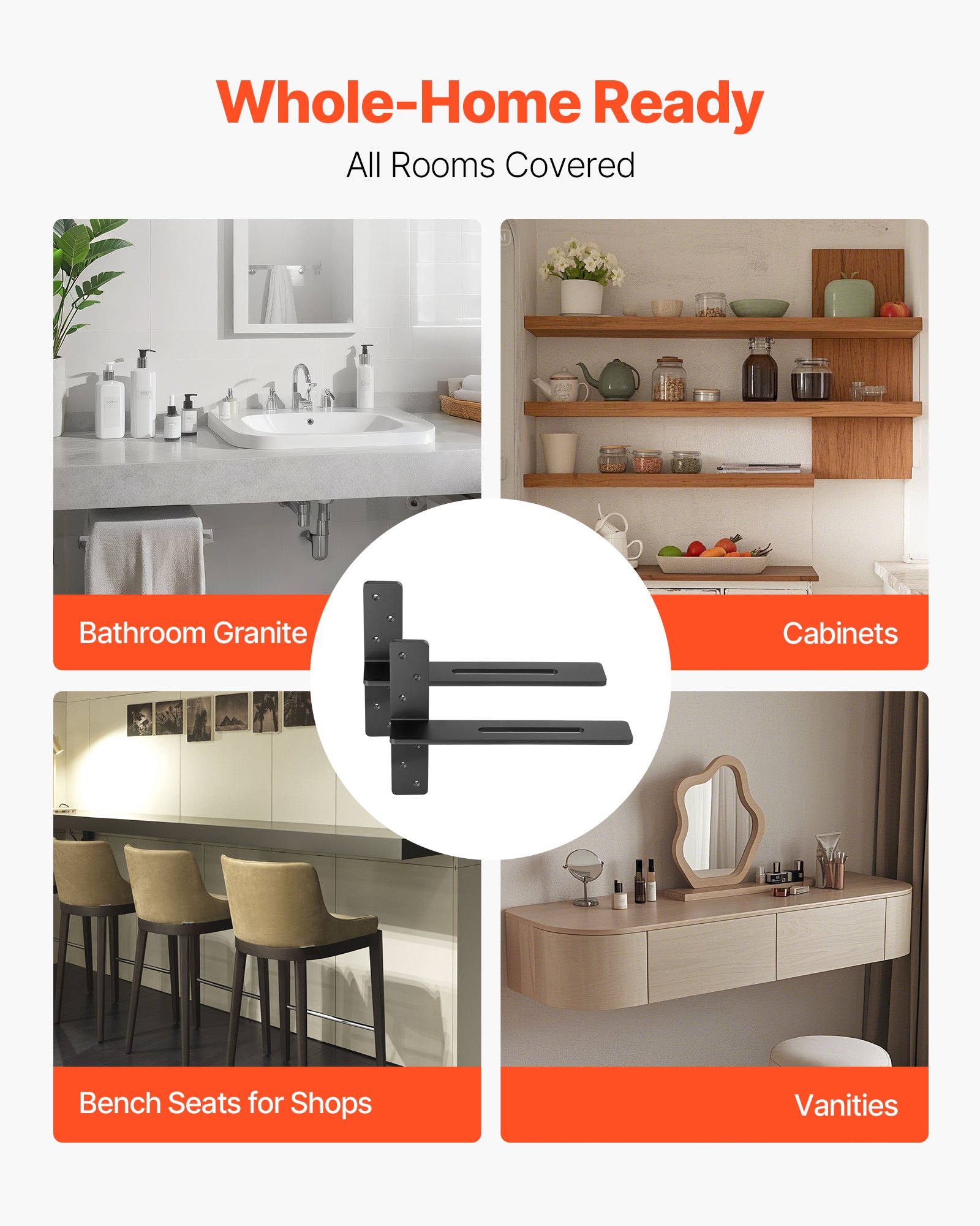 VEVOR Regalhalterung, 2 Stk., Tragkraft 90 kg, Schwerlast Regalhalter 406,4x73,5x304,8 mm, Regalträger aus Stahl für Regale, schwimmende Halterungsbeschläge für Arbeitsplatten mit Schrauben