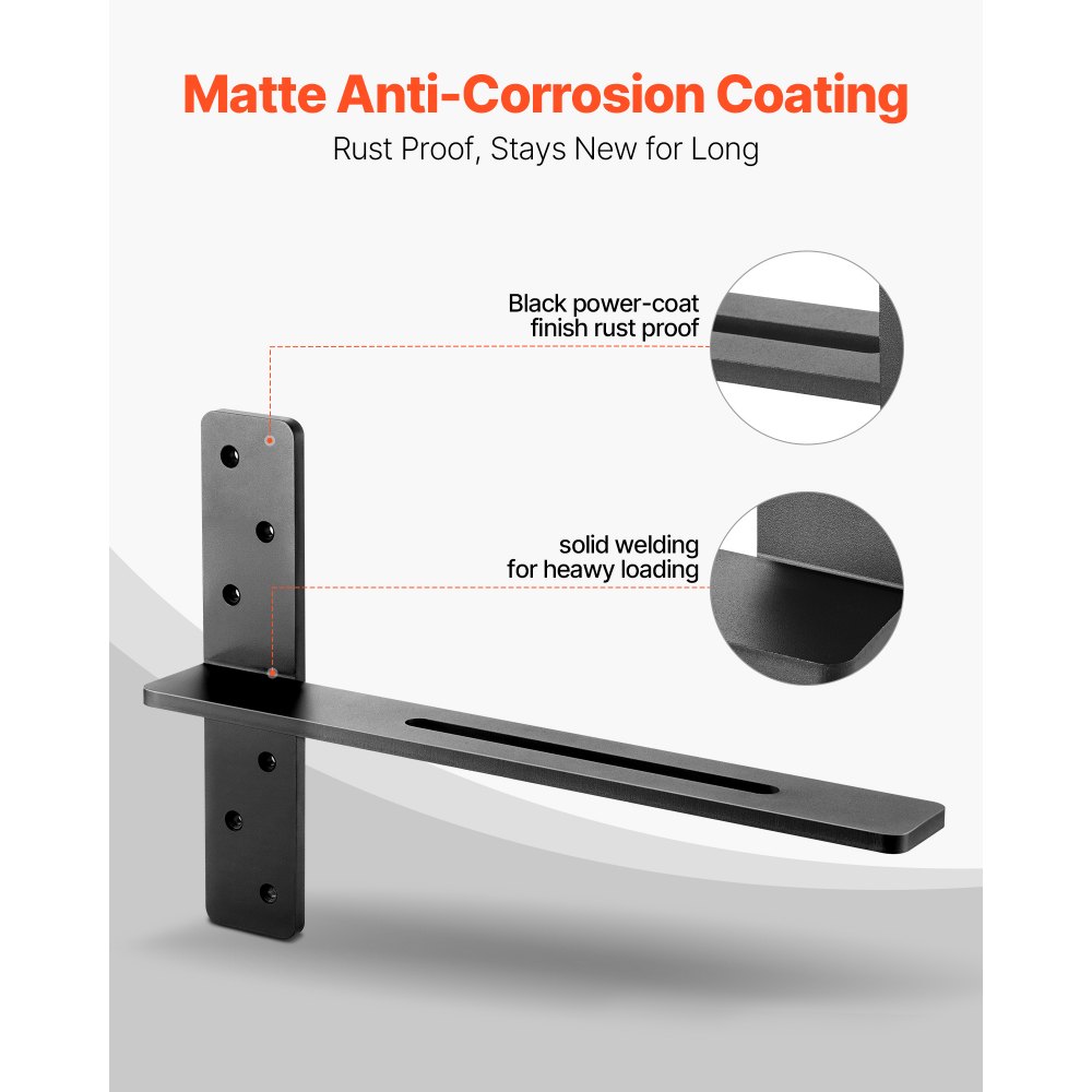 VEVOR Regalhalterungen, 2 Stk., Tragkraft 90 kg, Schwerlast Regalhalter 457,2x73,5x304,8 mm, Regalträger aus Stahl für Regale, schwimmende Halterungsbeschläge für Arbeitsplatten mit Schrauben