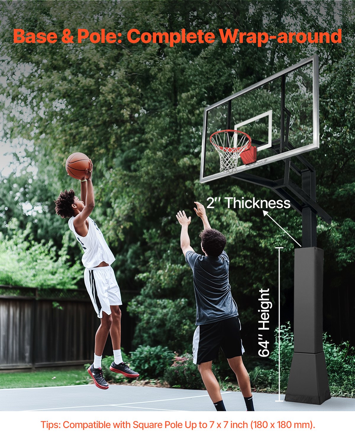 VEVOR Basketball Polster (163 cm hoch) strapazierfähige Polsterung passend für Stangen mit 152 x 152 mm bis 18 x 18 cm Durchmesser, wasserdichte Schutzpolsterung für Keller Garage Spielplatz