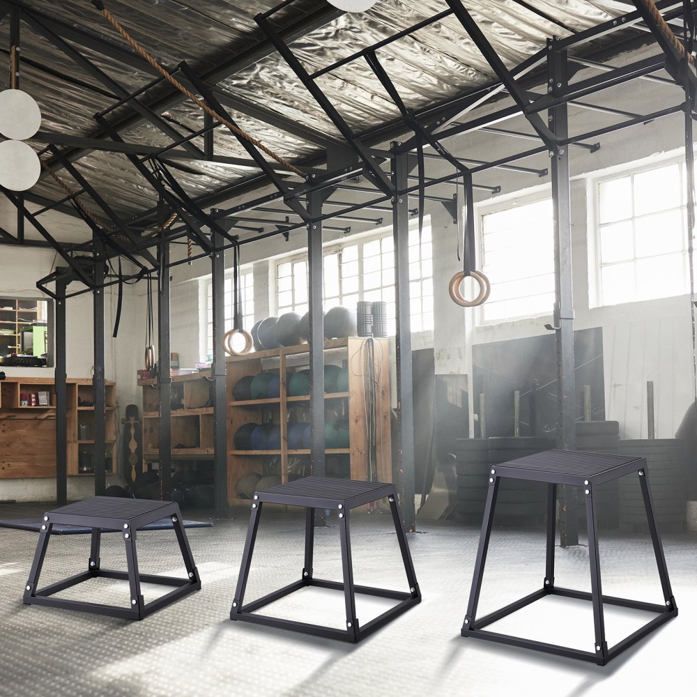 VEVOR 3-teilige Plyometrische Sprungboxen, 305/458/609 mm Plyometric Box Schwarz, Rutschfestes Fitness-Übungs-Step-Up-Box-Set für Heim-Fitness-Training, Konditions-Krafttraining, Jump Training Tragbar