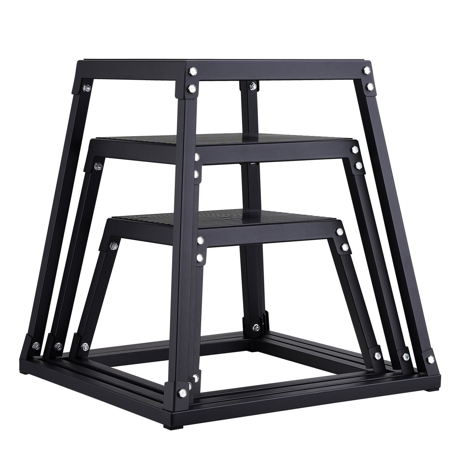 VEVOR 3-teilige Plyometrische Sprungboxen, 305/458/609 mm Plyometric Box Schwarz, Rutschfestes Fitness-Übungs-Step-Up-Box-Set für Heim-Fitness-Training, Konditions-Krafttraining, Jump Training Tragbar