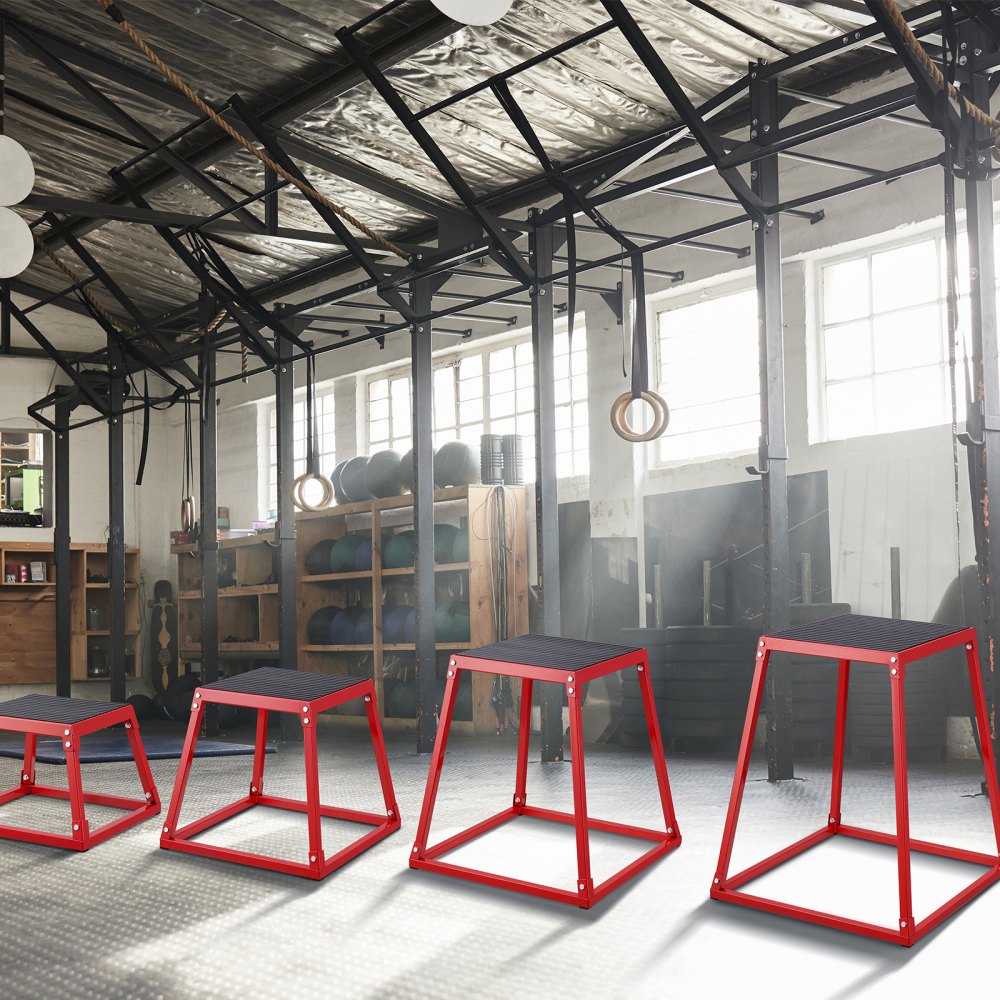 VEVOR 4-teilige Plyometrische Sprungboxen, 305/458/609/762 mm Plyometric Box Rot, Rutschfestes Fitness-Übungs-Step-Up-Box-Set für Heim-Fitness-Training, Konditions-Krafttraining, Jump Training Tragbar