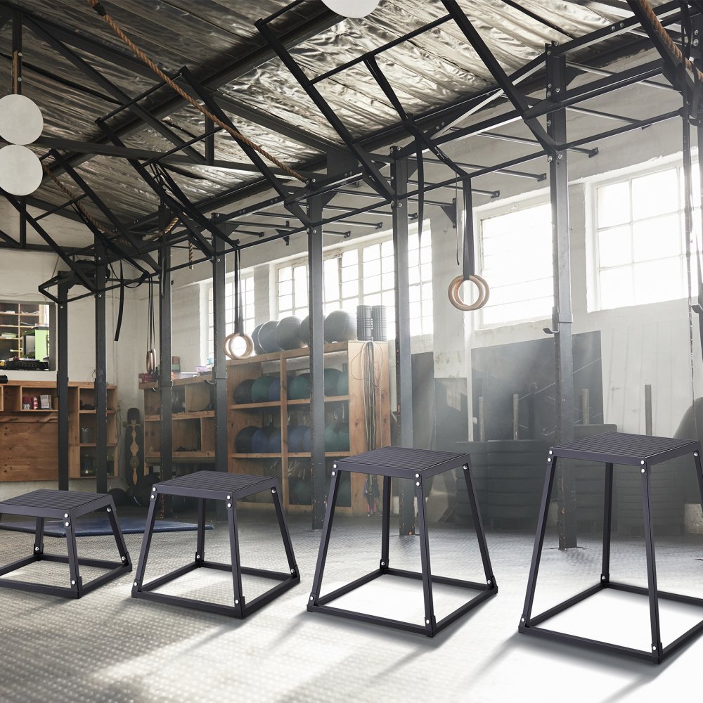 VEVOR 4-teilige Plyometrische Sprungboxen, 305/458/609/762 mm Plyometric Box Schwarz, Rutschfestes Fitness-Übungs-Step-Up-Box-Set für Heim-Fitness-Training, Konditions-Krafttraining, Jump Training