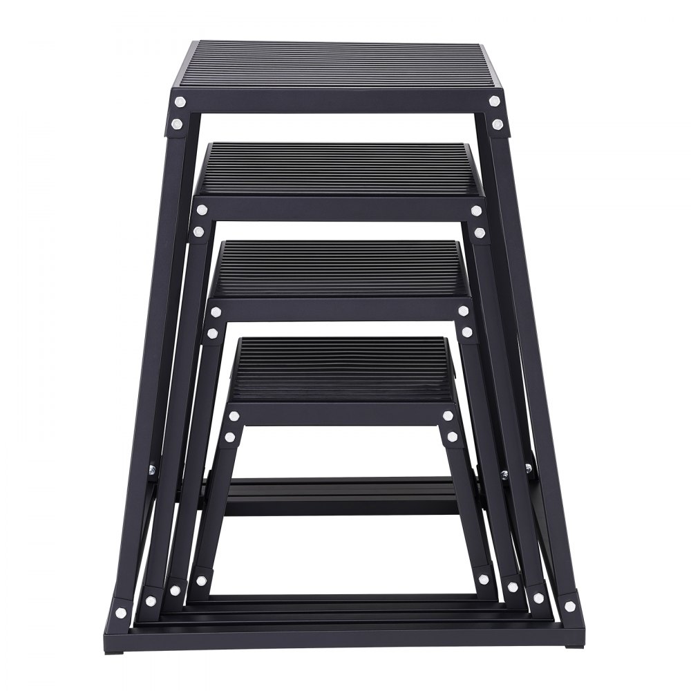 VEVOR 4-teilige Plyometrische Sprungboxen, 305/458/609/762 mm Plyometric Box Schwarz, Rutschfestes Fitness-Übungs-Step-Up-Box-Set für Heim-Fitness-Training, Konditions-Krafttraining, Jump Training