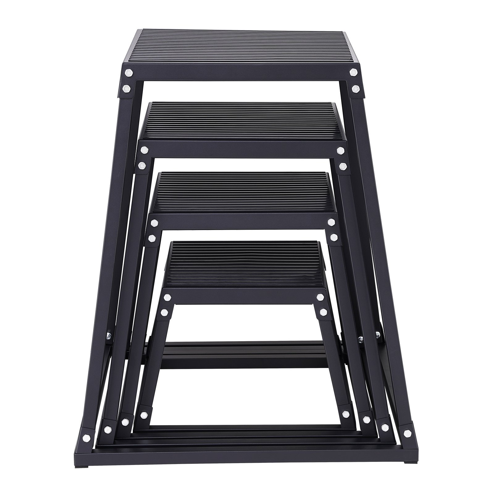 VEVOR 4-teilige Plyometrische Sprungboxen, 305/458/609/762 mm Plyometric Box Schwarz, Rutschfestes Fitness-Übungs-Step-Up-Box-Set für Heim-Fitness-Training, Konditions-Krafttraining, Jump Training