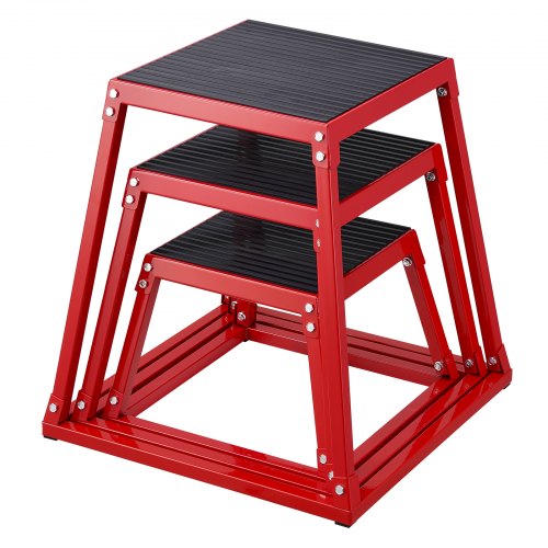 VEVOR 3-teilige Plyometrische Sprungboxen, 305/458/609 mm Plyometric Box Rot, Rutschfestes Fitness-Übungs-Step-Up-Box-Set für Heim-Fitness-Training, Konditions-Krafttraining, Jump Training Tragbar