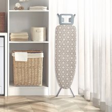 VEVOR Bügelbrett Dampfbügelbrett Dampfbügeltisch mit Bügeleisenablage, 4 Schichten Klappbarer Bügeltisch 1100 x 334 mm Bügelfläche, 7 Höhenverstellbar 715–915 mm 20 kg Belastbar Beige