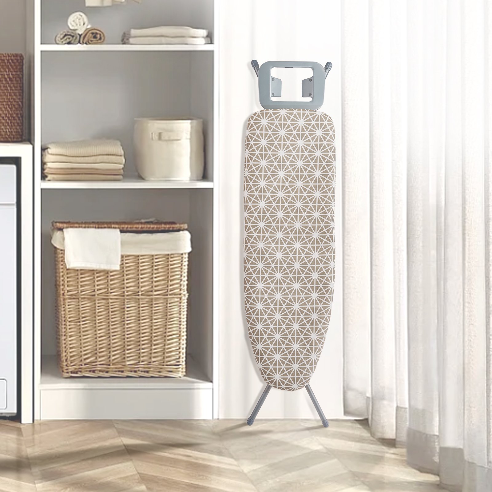 VEVOR Ironing Board, Steam Ironing Board, Steam Ironing Table with Iron Rest, 4 Layers, Foldable Ironing Board, 1100 x 334 mm Ironing Surface, 7 Height Adjustable 715-915 mm, 20 kg Load Capacity, Beige