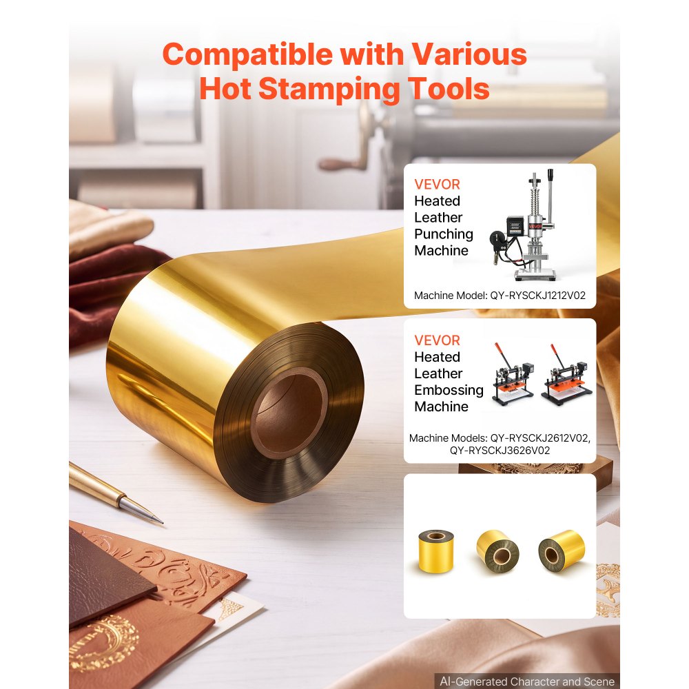 VEVOR Heißprägefolie 6 cm x 120 m Extra lange Goldfolienrolle Meterware, Kompatibel mit der VEVOR Stanz- & Prägemaschine für Beheiztes Leder, Satte Farben, Feine Textur, für Papier Holz & Kunststoff