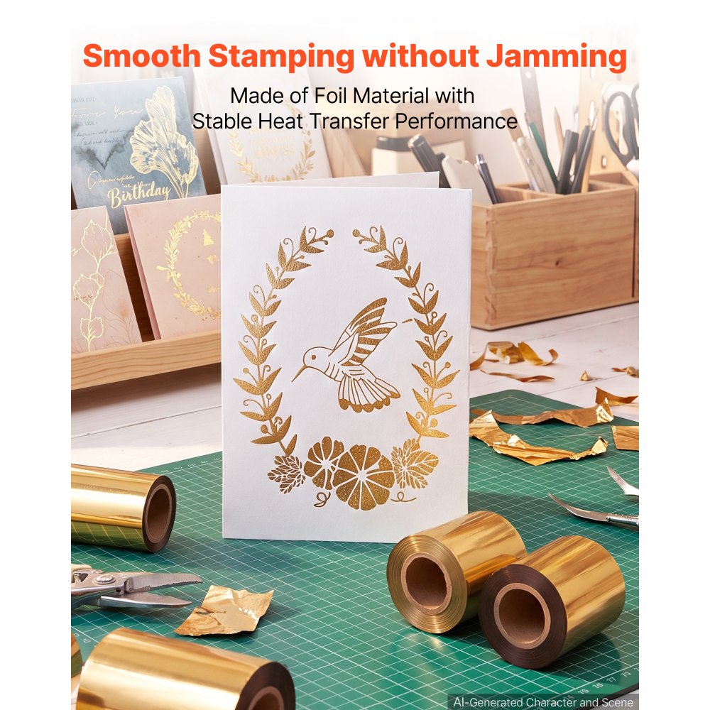VEVOR Heißprägefolie 6 cm x 120 m Extra lange Goldfolienrolle Meterware, Kompatibel mit der VEVOR Stanz- & Prägemaschine für Beheiztes Leder, Satte Farben, Feine Textur, für Papier Holz & Kunststoff
