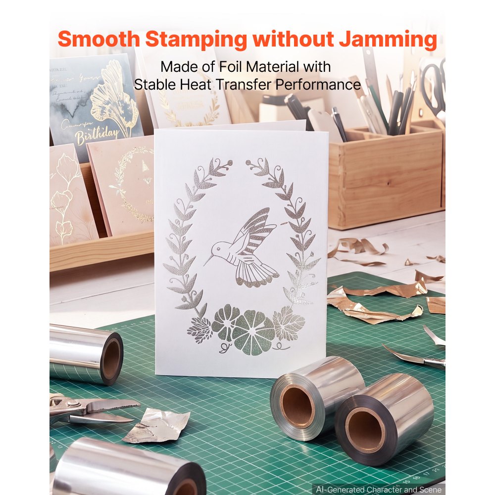 VEVOR Heißprägefolie 6 cm x 120 m Extra Lange Silberne Heißprägefolienrolle, Kompatibel mit der VEVOR Stanz- & Prägemaschine für Beheiztes Leder, Satte Farben, Feine Textur, für Papier Holz & Kunststoff