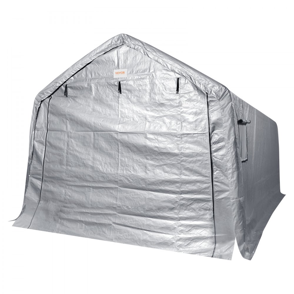 VEVOR Zeltgarage 304,8 x 457,2 x 243,8 cm Garagenzelt aus verzinkten Stahlstangen und einer dreischichtigen 240G-PE-Abdeckung Lagerzelt Carport 250 x 218 x 190 cm Zelttürgröße Gerätezelt Grau