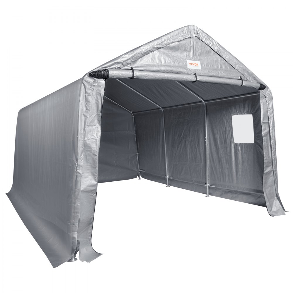 VEVOR Zeltgarage 304,8 x 457,2 x 243,8 cm Garagenzelt aus verzinkten Stahlstangen und einer dreischichtigen 240G-PE-Abdeckung Lagerzelt Carport 250 x 218 x 190 cm Zelttürgröße Gerätezelt Grau
