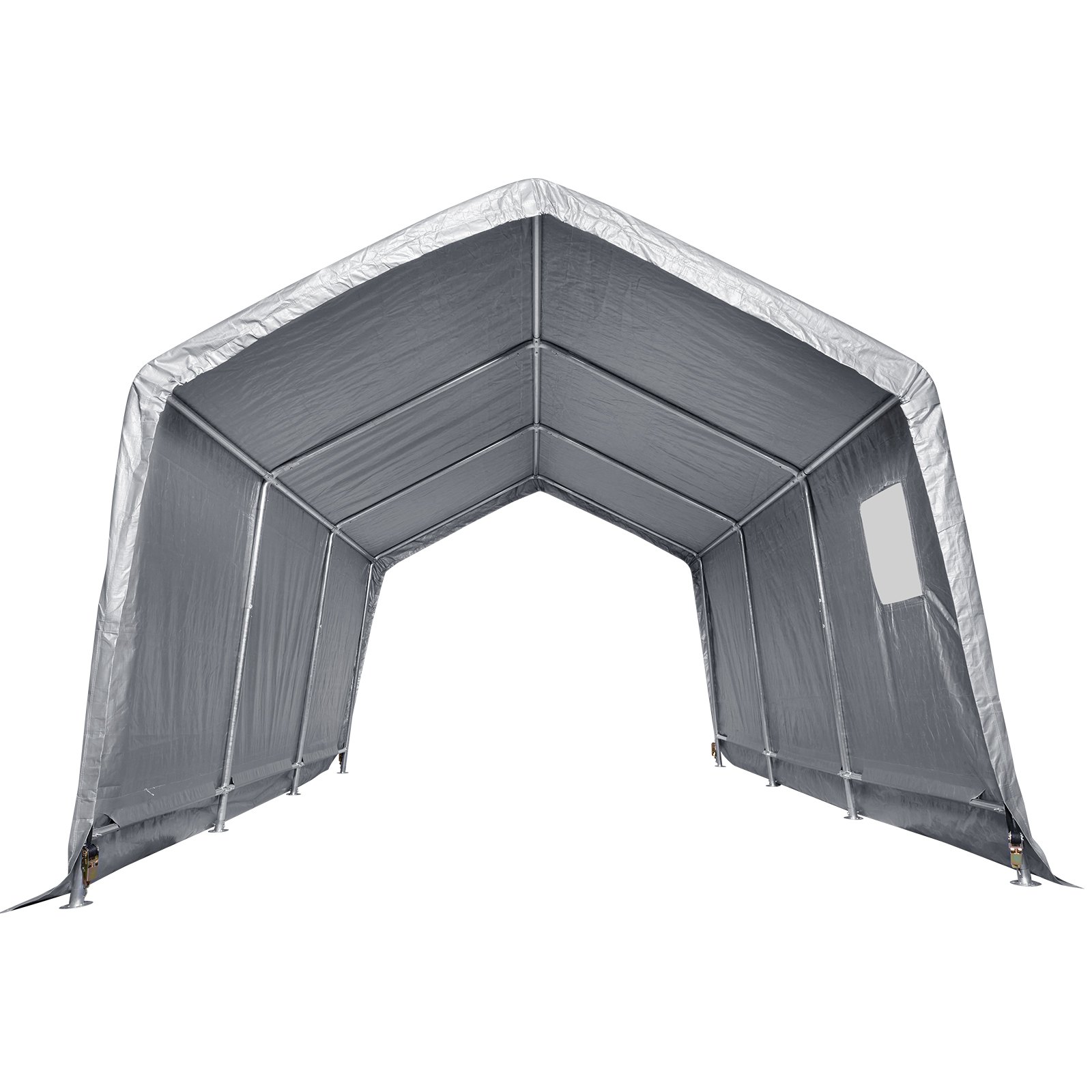VEVOR Zeltgarage 304,8 x 457,2 x 243,8 cm Garagenzelt aus verzinkten Stahlstangen und einer dreischichtigen 240G-PE-Abdeckung Lagerzelt Carport 250 x 218 x 190 cm Zelttürgröße Gerätezelt Grau