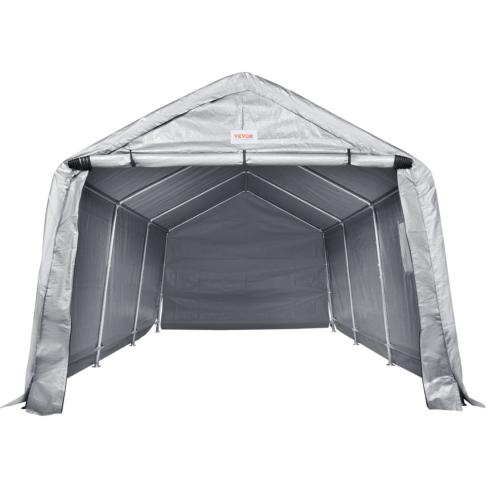 VEVOR Zeltgarage 304,8 x 457,2 x 243,8 cm Garagenzelt aus verzinkten Stahlstangen und einer dreischichtigen 240G-PE-Abdeckung Lagerzelt Carport 250 x 218 x 190 cm Zelttürgröße Gerätezelt Grau