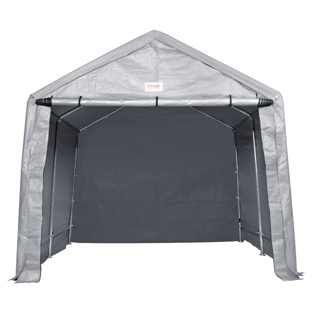 VEVOR Zeltgarage 213,4 x 365,8 x 224,3 cm Garagenzelt aus verzinkten Stahlstangen und einer dreischichtigen 240G-PE-Abdeckung Lagerzelt Carport 168 x 113 x 185 cm Zelttürgröße Gerätezelt Grau