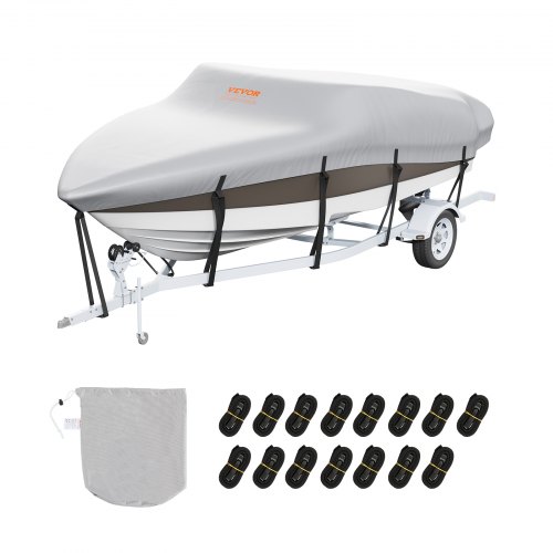 VEVOR Bootspersenning Abdeckplane Bootsplane, 609–670 cm Persenning Schlauchboot 600D Oxford-Gewebe Bootspersenning Abdeckung mit Aufbewahrungstasche 435 x 300 mm, Angelboot Bootsabdeckplane Grau
