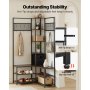 VEVOR Multifunktionale Eckgarderobe (180 cm Hoch) mit Haken, Ablagefläche & Stahlrahmen, Garderobenständer mit Kippsicherung, Garderobenregal für Eingangsbereich Büro Wohnzimmer, Rustikales Braun