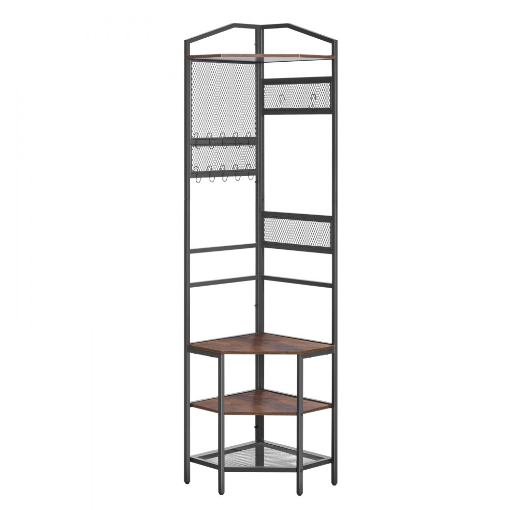VEVOR Eckgarderobe (181 cm Hoch) mit Haken, Ablagefläche & Stahlrahmen, Garderobenständer mit Kippsicherung, Verstellbaren und Rutschfesten Füße, Garderobenregal für Eingangsbereich Büro Wohnzimmer