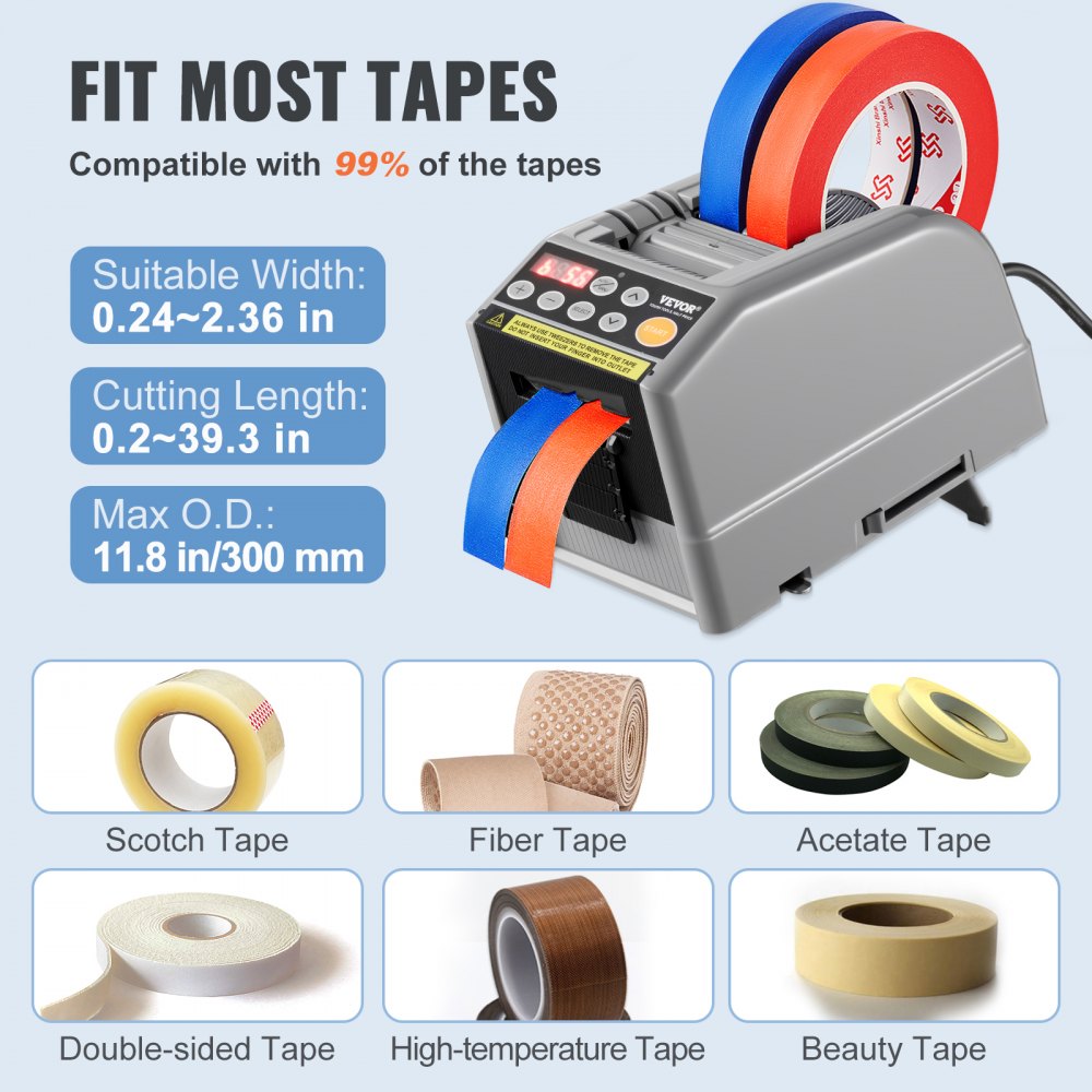 VEVOR Automatic Tape Dispenser, Electric Tape Cutter, Packaging Machine, Tape Cutting Machine, 6-60mm Tape Width