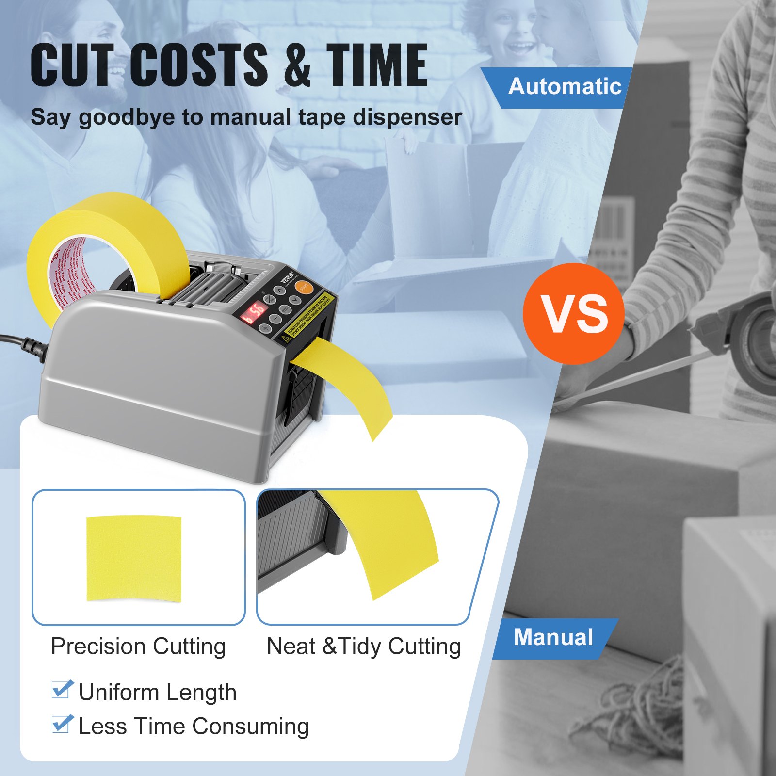 VEVOR Automatic Tape Dispenser, Electric Tape Cutter, Packaging Machine, Tape Cutting Machine, 6-60mm Tape Width