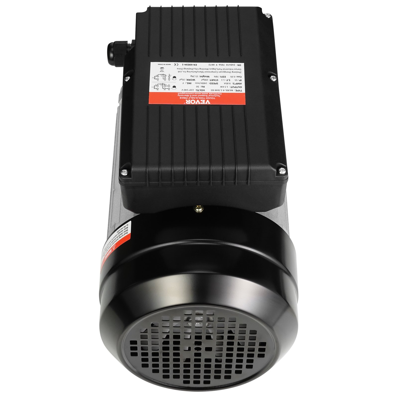 VEVOR 1,5 kW Elektromotor 1400 U/min, AC 220~240 V 9,85 A, 90 l, B3-Rahmen, Luftkompressormotor einphasig, 24 mm Keilwelle, Rechts-/Linkslauf für landwirtschaftliche Maschinen und allgemeine Geräte