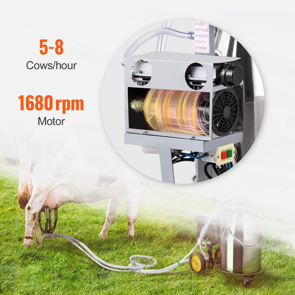 VEVOR Elektrische Melkmaschine Bausatz 25 L Edelstahl Melkmaschine 0,55 kW Melkmaschine Kuh 1680 U / min Tragbare Vakuumpumpe 5-8 Kühe / St Elektrische