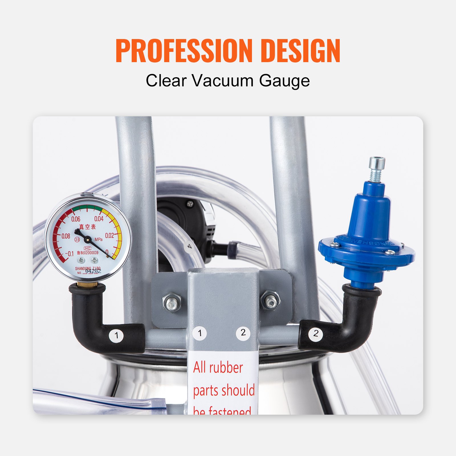 VEVOR Elektrische Melkmaschine Bausatz 25 L Edelstahl Melkmaschine 0,55 kW Melkmaschine Kuh 1680 U / min Tragbare Vakuumpumpe 5-8 Kühe / St Elektrische