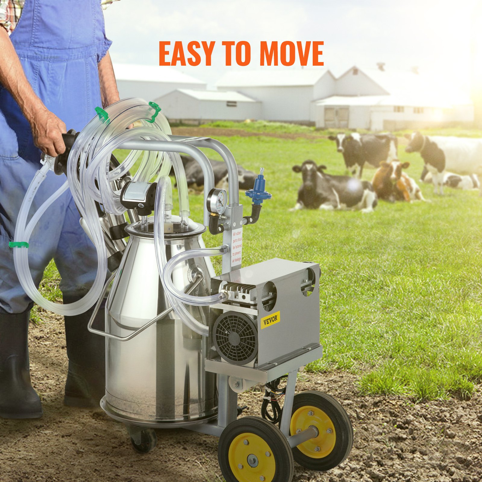 VEVOR Elektrische Melkmaschine Bausatz 25 L Edelstahl Melkmaschine 0,55 kW Melkmaschine Kuh 1680 U / min Tragbare Vakuumpumpe 5-8 Kühe / St Elektrische