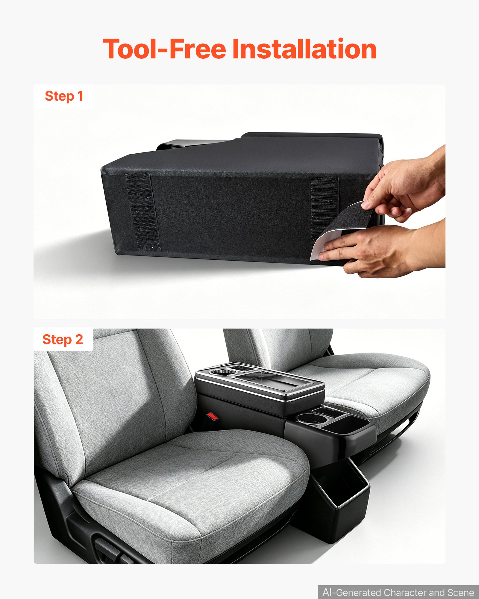 VEVOR Mittelkonsole zwischen Sitzen 510 x 180 x 355 mm Werkzeugorganizer für Pickups Minivans und SUVs, mit Schiebedeckel Getränkehalter Mehreren Ablagefächern und Eleganter Schwarzer Oberfläche